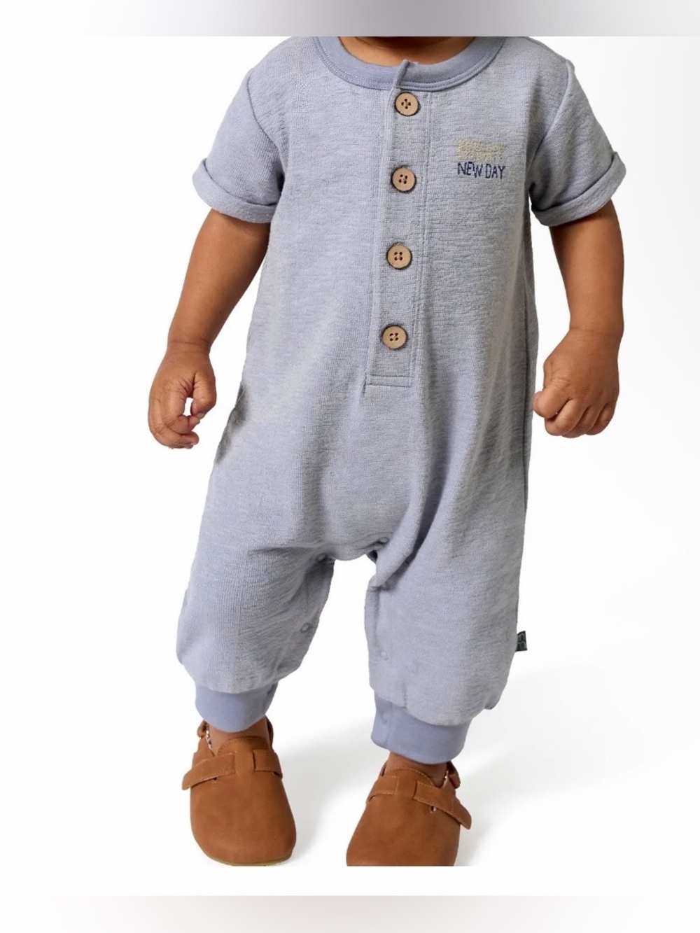 (137)Modern Moments by Gerber Baby Boy Short Sleeve Henley Romper
